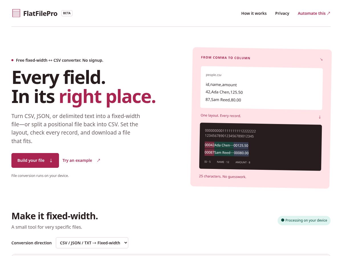 Landing-page snapshot of flatfilepro.com