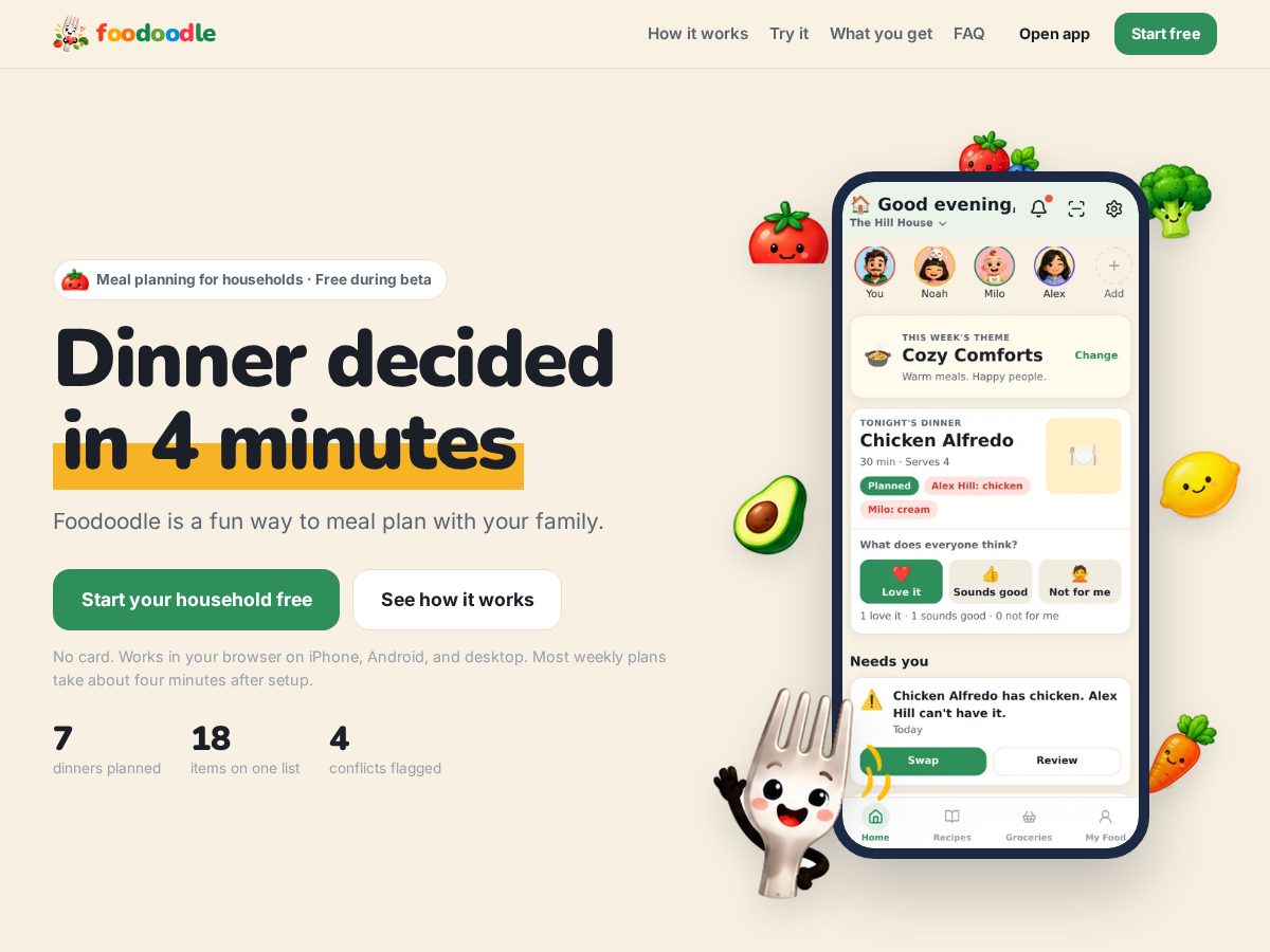 Landing-page snapshot of foodoodle.com