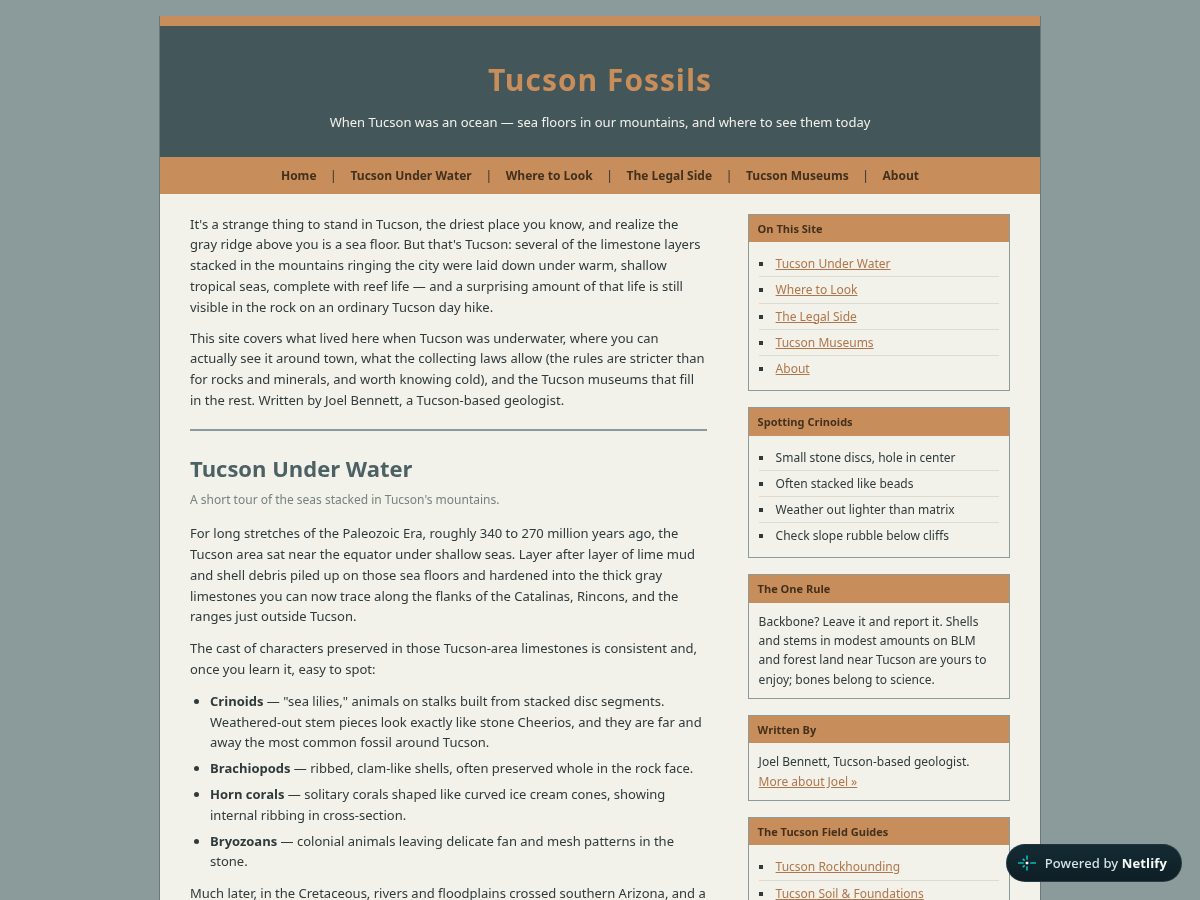 Landing-page snapshot of fossilsofsouthernarizona.com