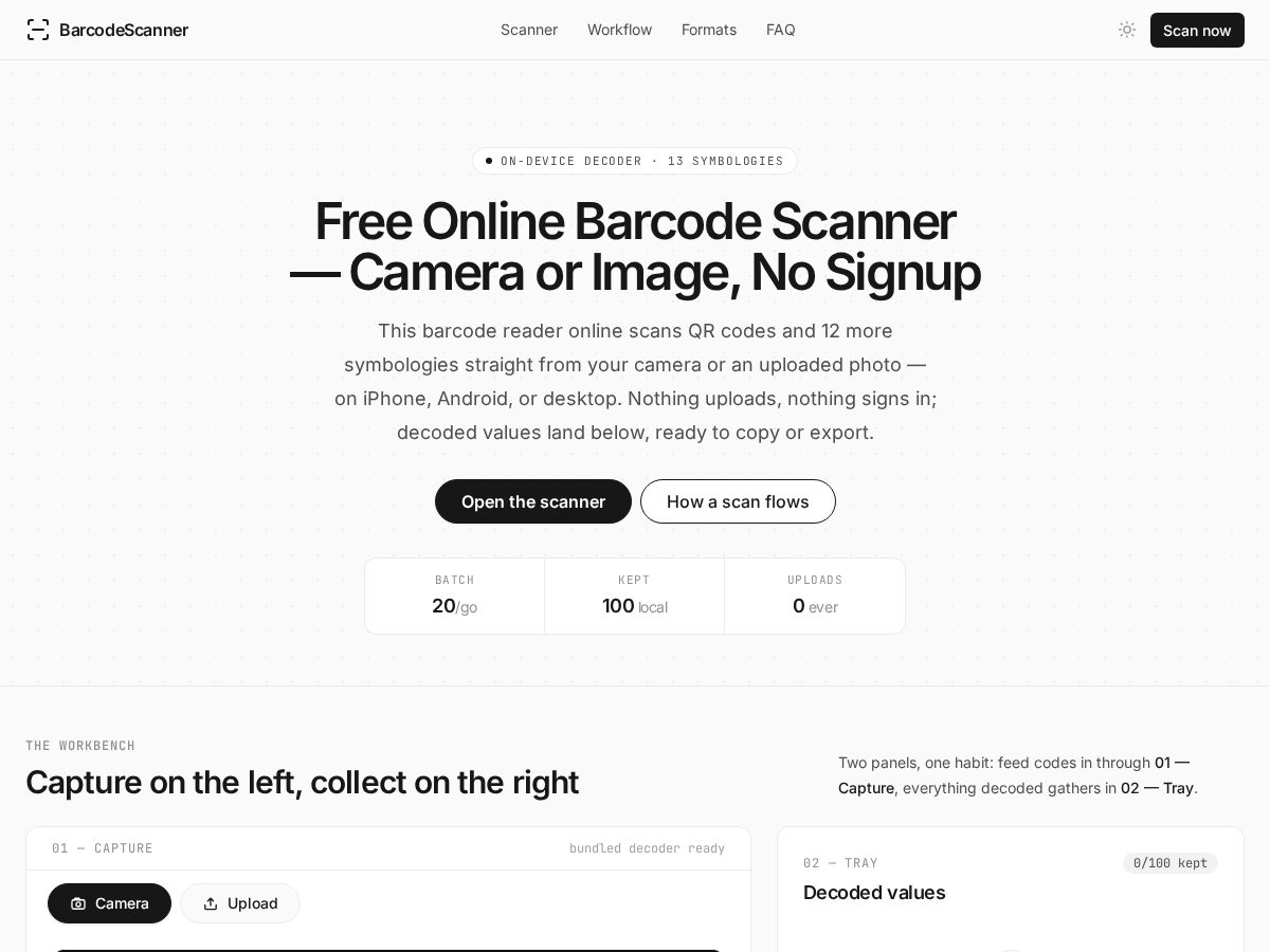 Landing-page snapshot of freebarcodescanner.com
