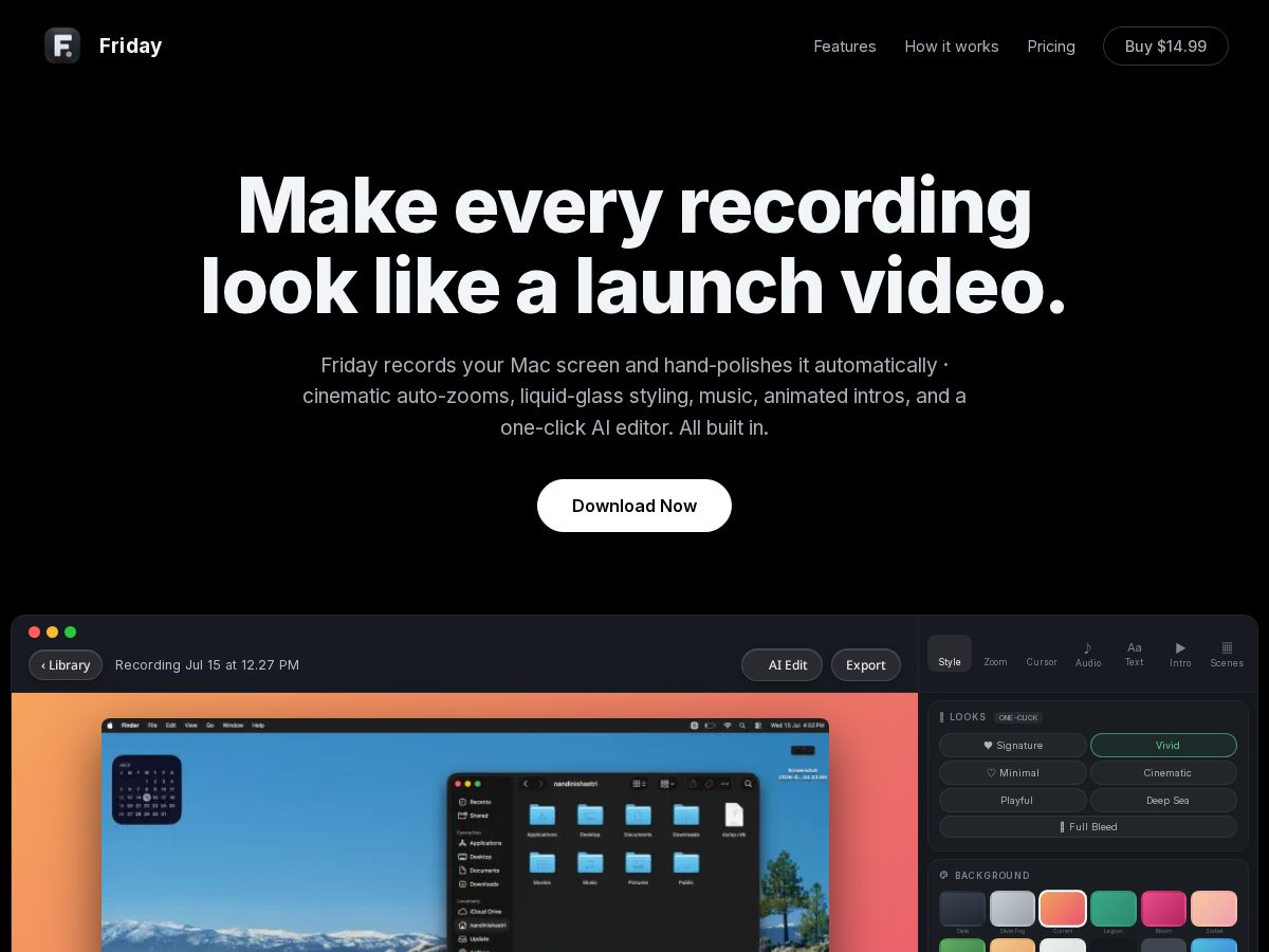 Landing-page snapshot of fridayapp.fun