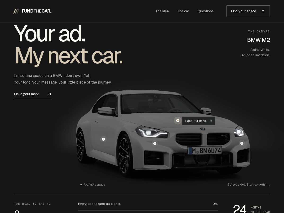 Landing-page snapshot of fundthecar.com