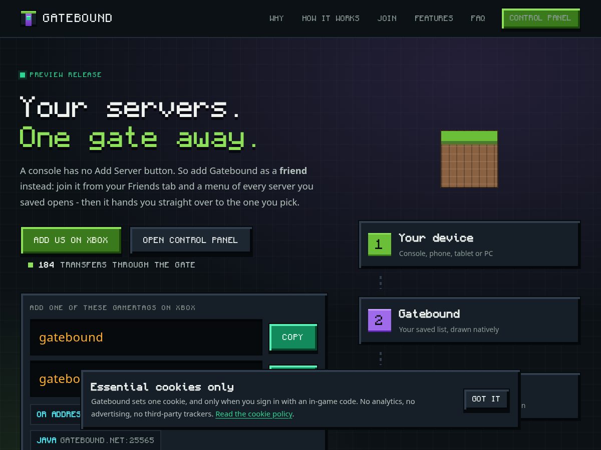 Landing-page snapshot of gatebound.net