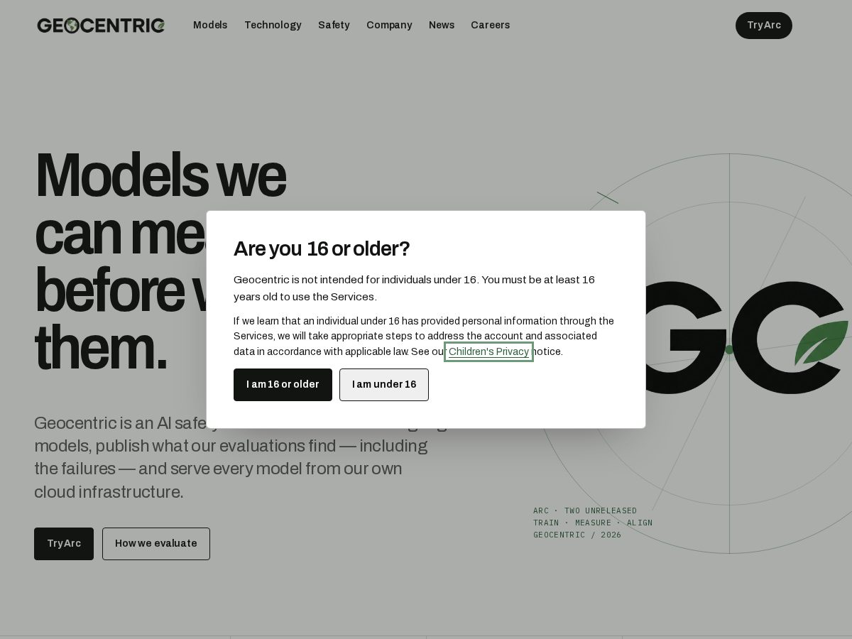 Landing-page snapshot of geocentricai.com