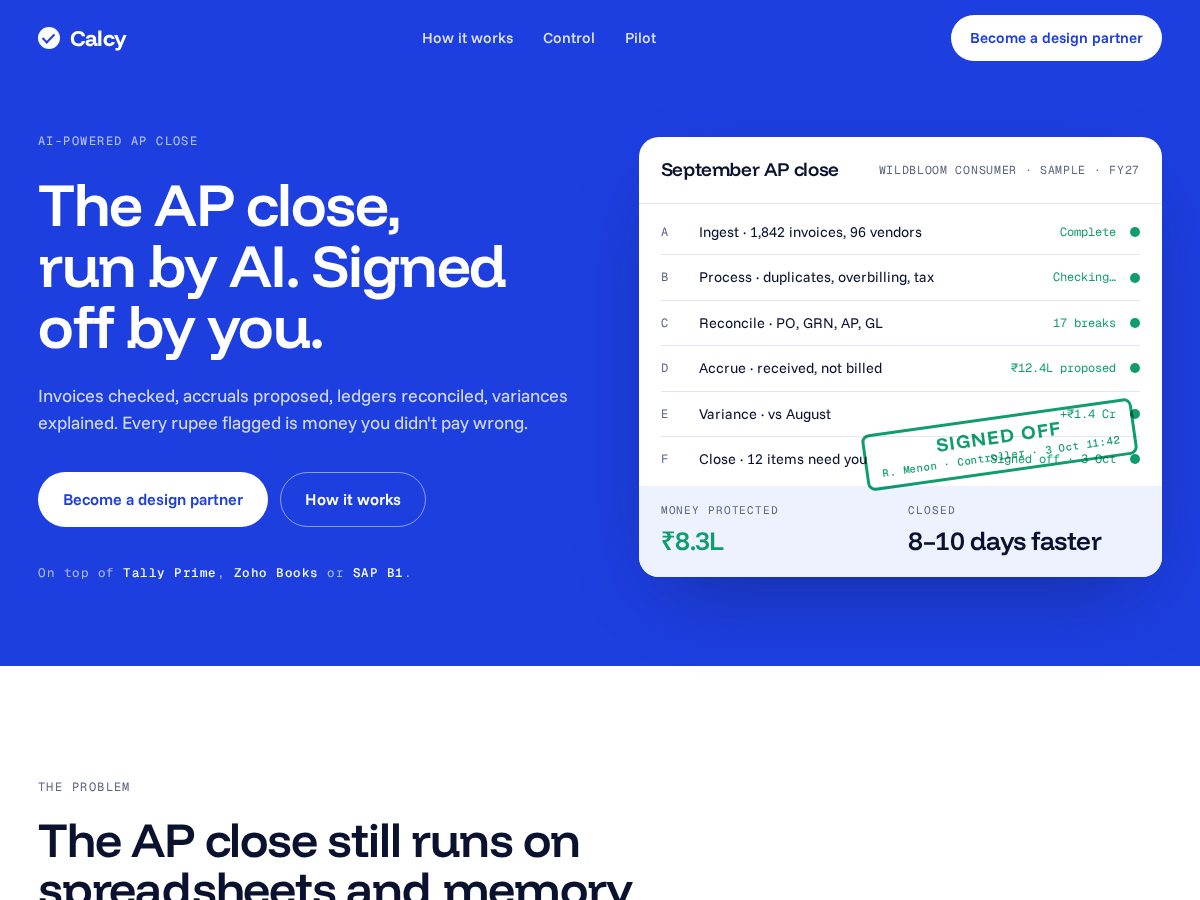 Landing-page snapshot of getcalcy.com