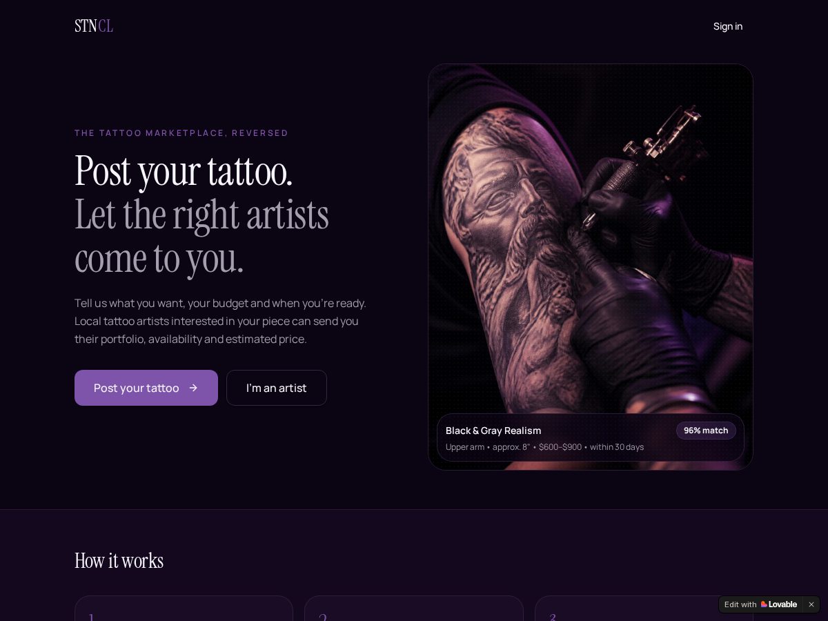 Landing-page snapshot of getstncl.com