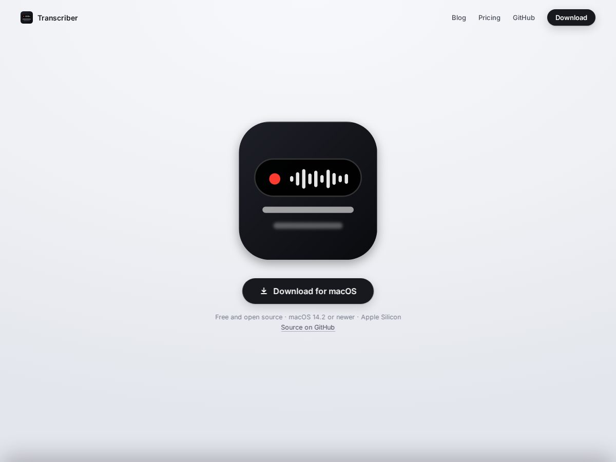 Landing-page snapshot of gettranscriber.com