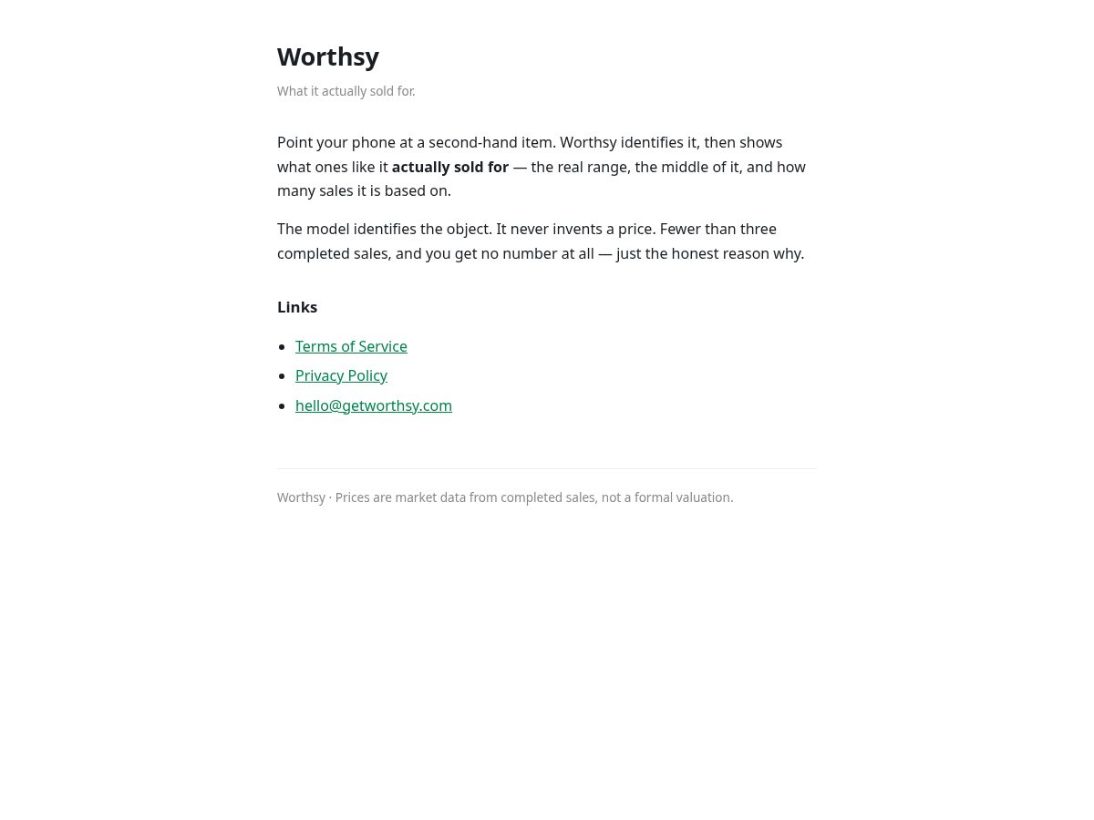 Landing-page snapshot of getworthsy.com