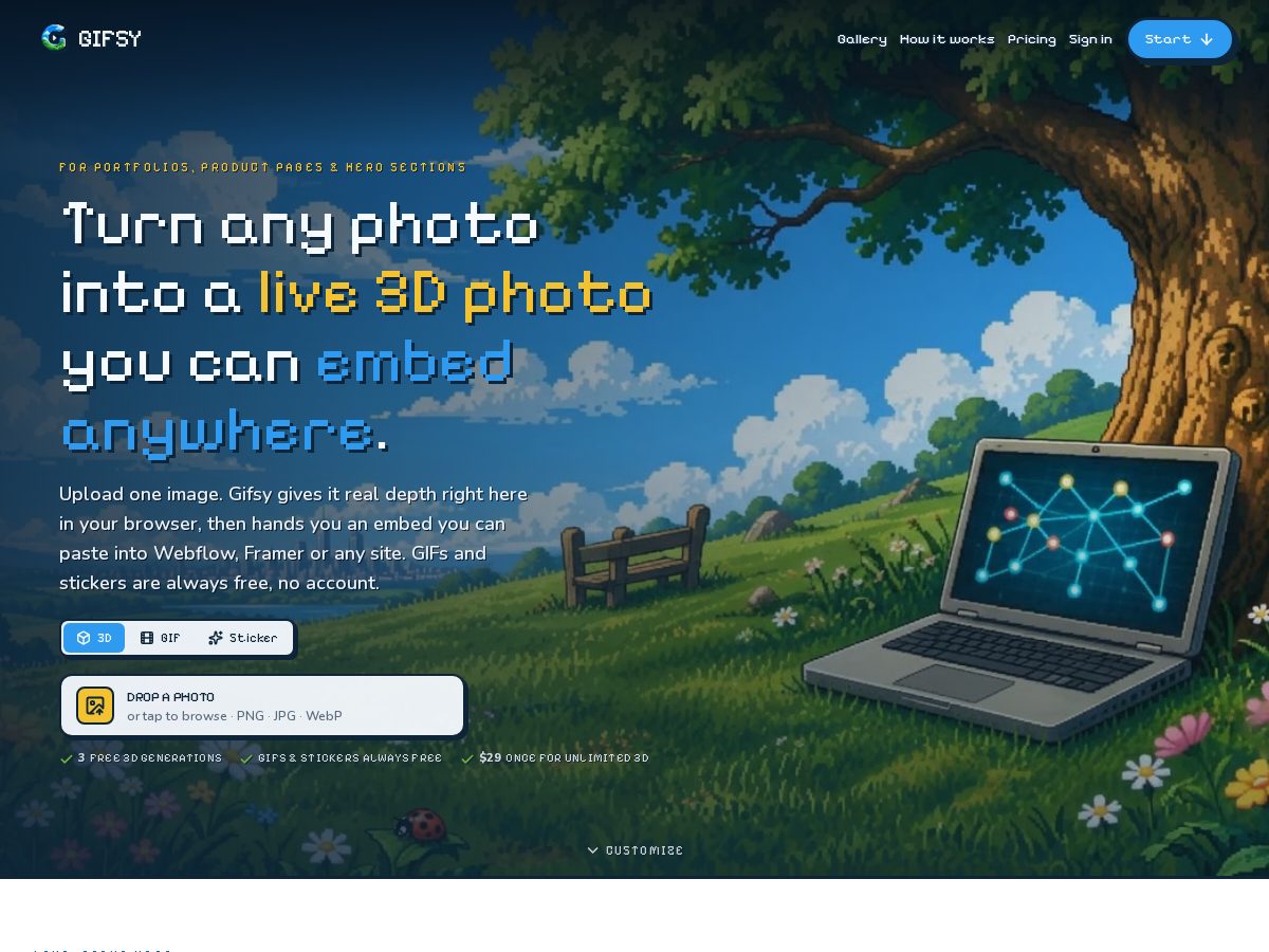 Landing-page snapshot of gifsy.fun