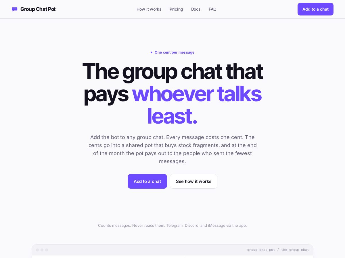 Landing-page snapshot of groupchatpot.chat