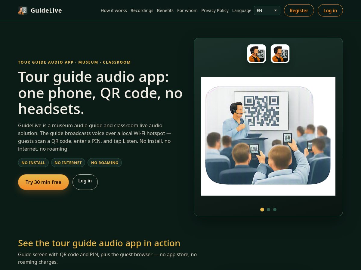 Landing-page snapshot of guideliveaudio.com
