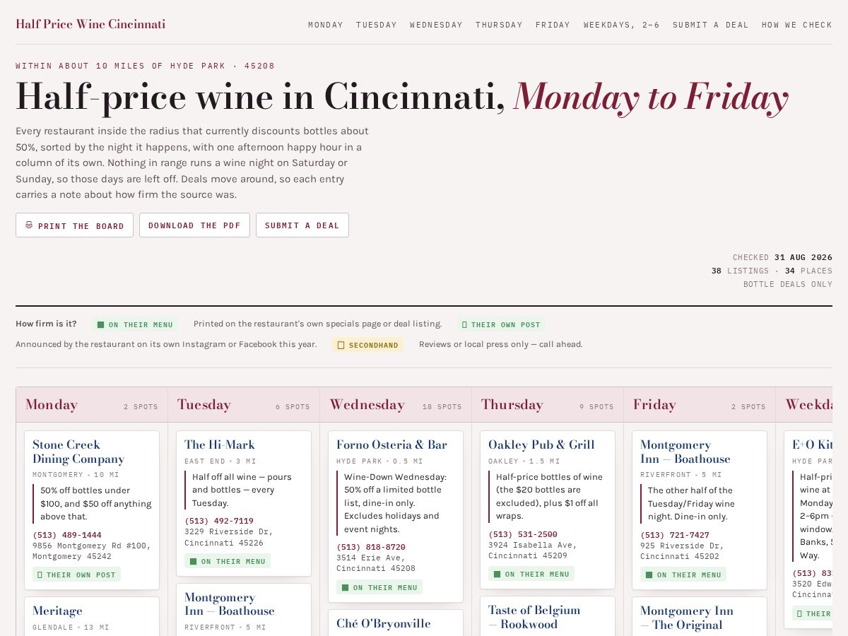 Landing-page snapshot of halfpricewinecincy.com