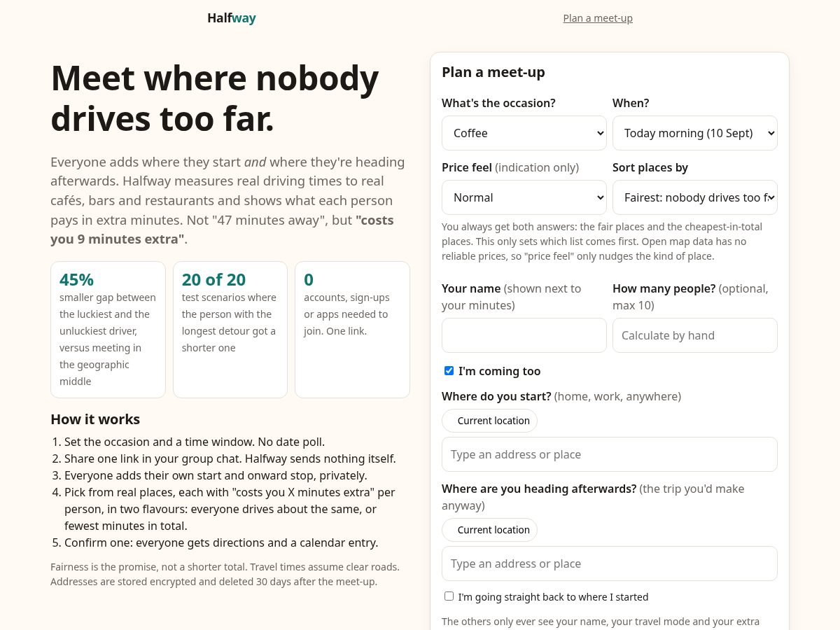Landing-page snapshot of halfwayeats.com