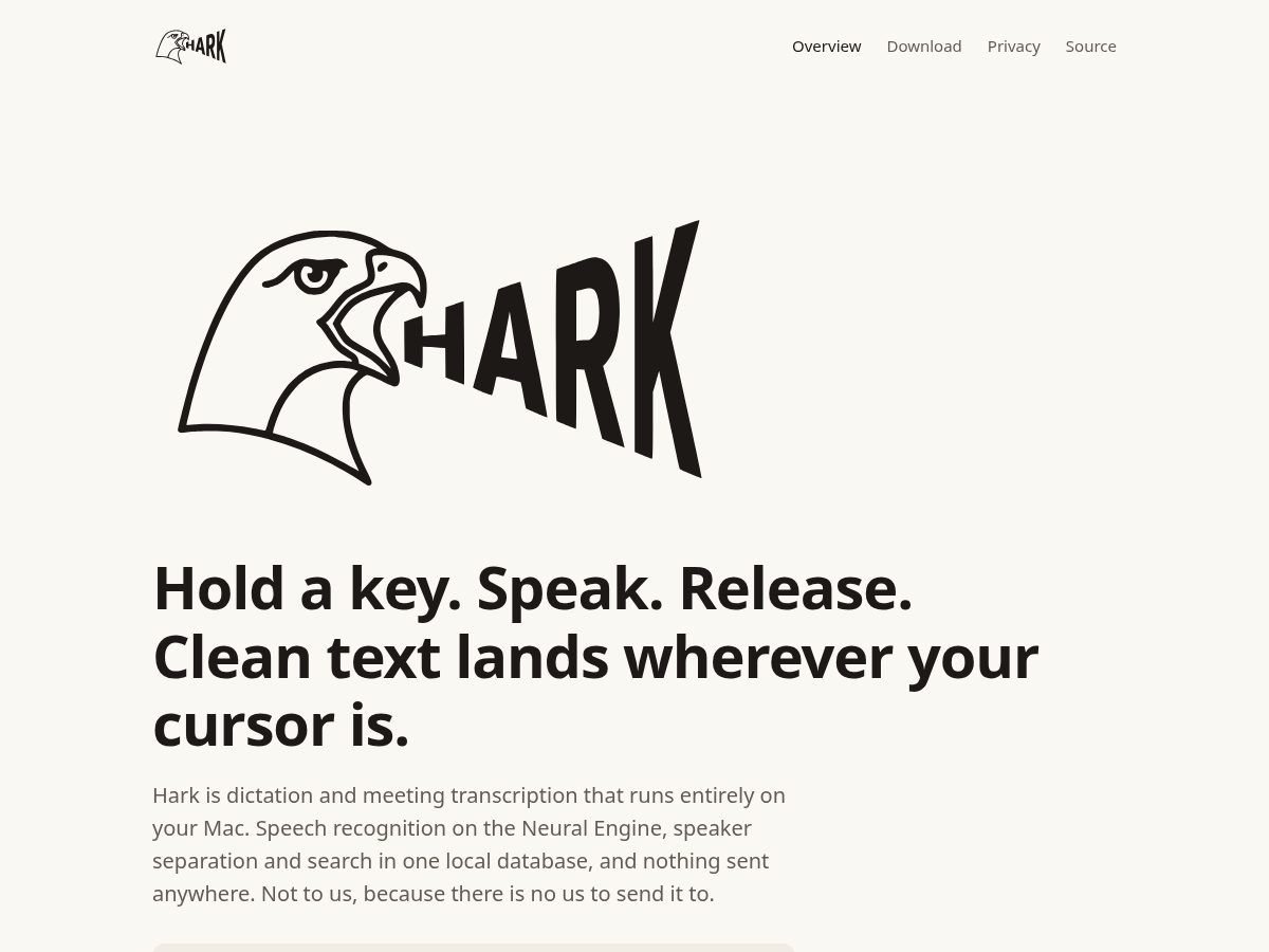 Landing-page snapshot of harkdictate.com