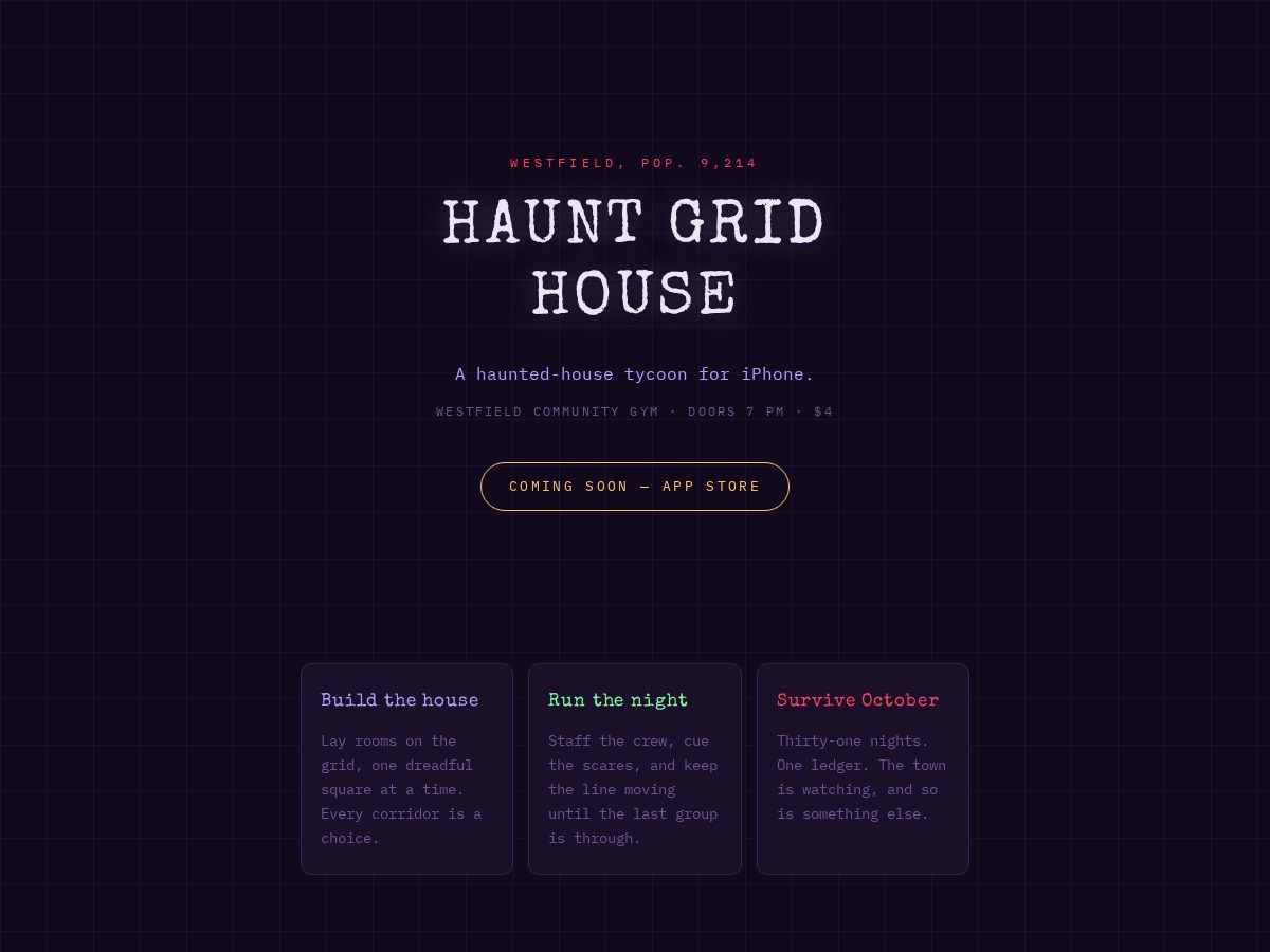 Landing-page snapshot of hauntgridhouse.com
