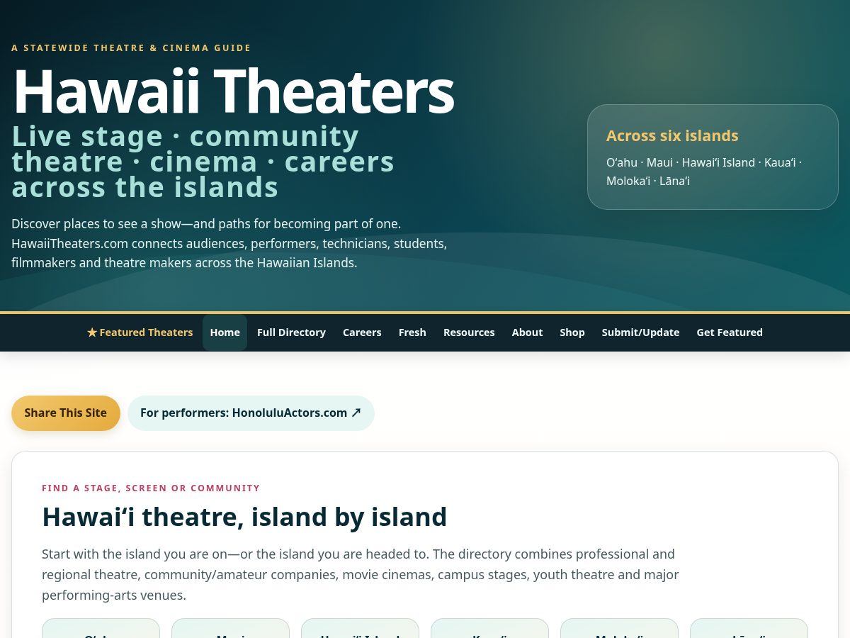 Landing-page snapshot of hawaiitheaters.com