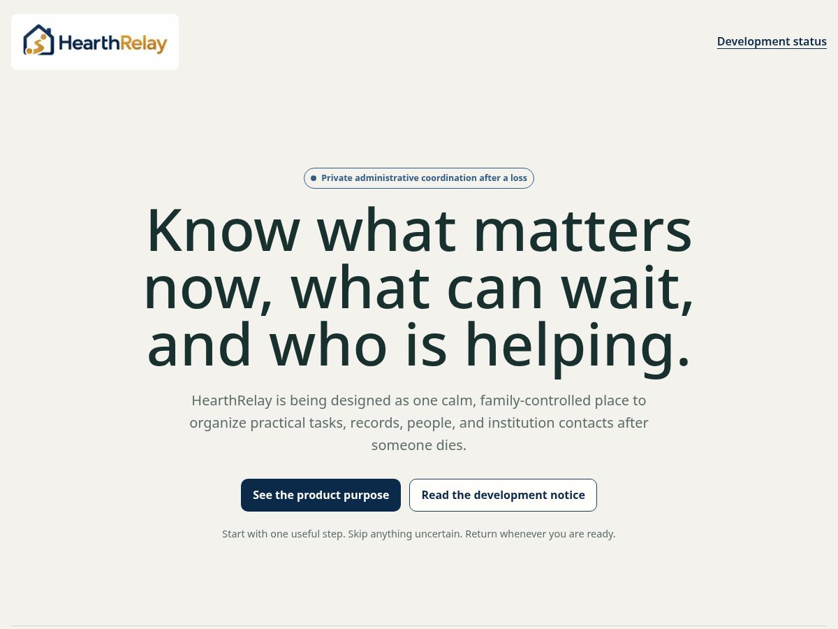 Landing-page snapshot of hearthrelay.com