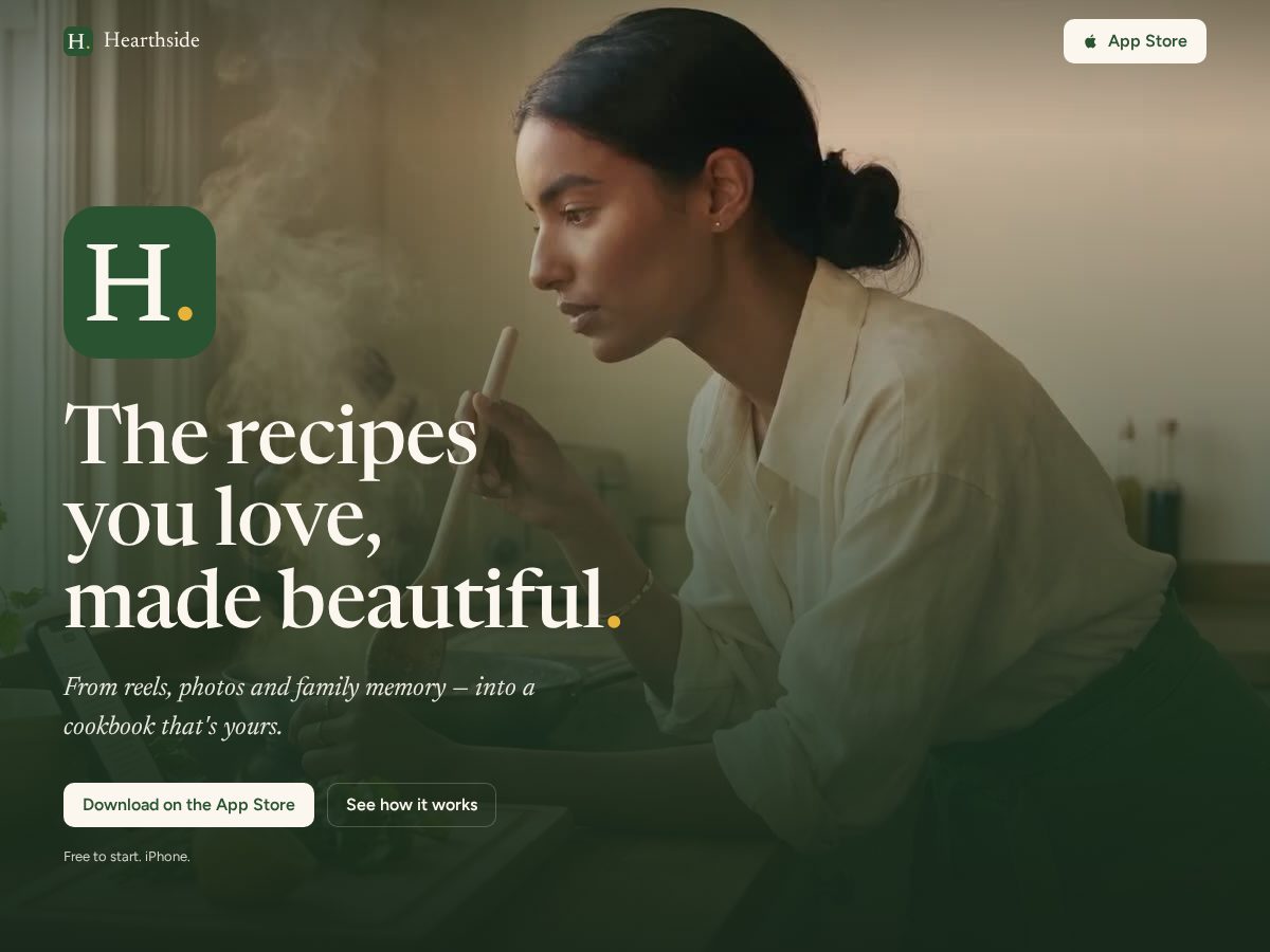 Landing-page snapshot of hearthsidecookbook.com