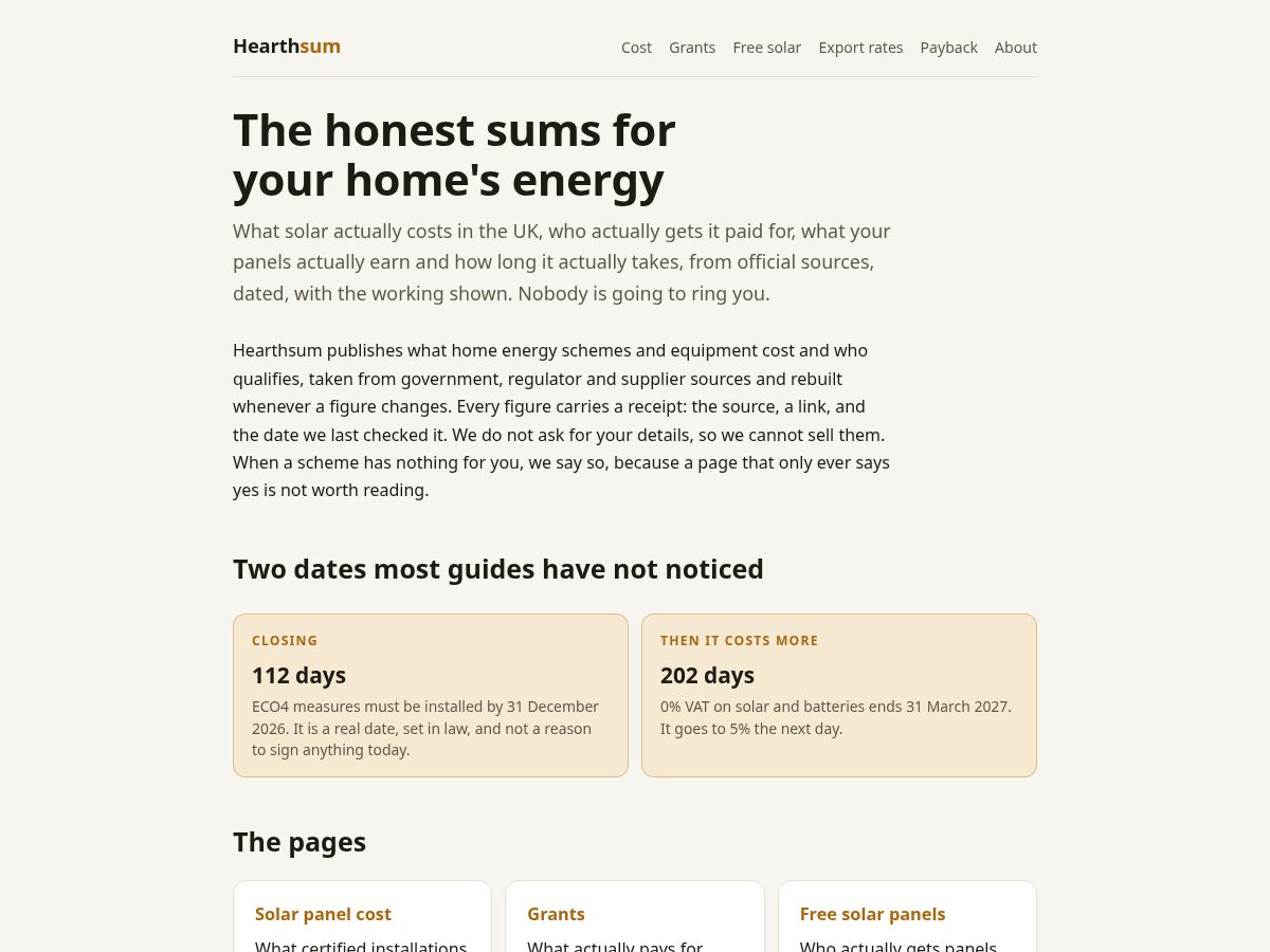 Landing-page snapshot of hearthsum.com