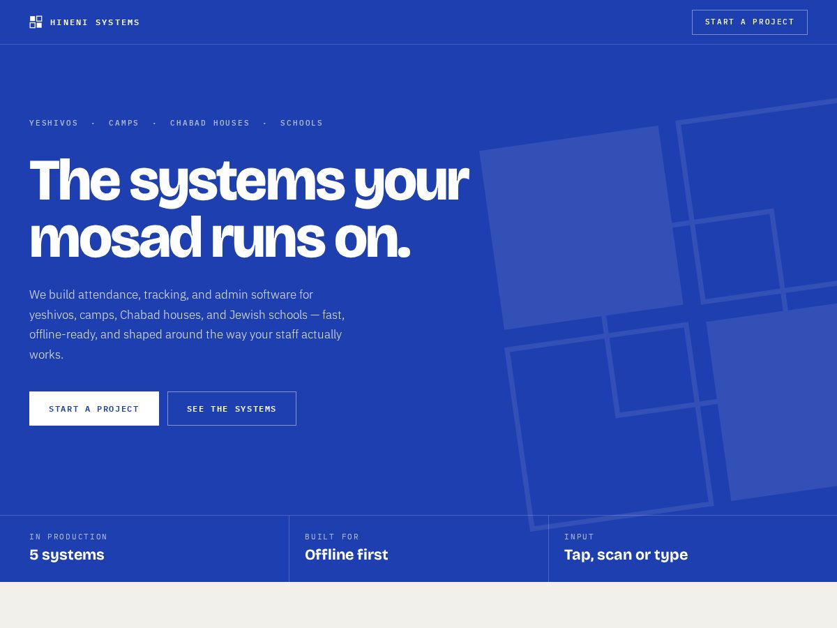 Landing-page snapshot of hinenisystems.com