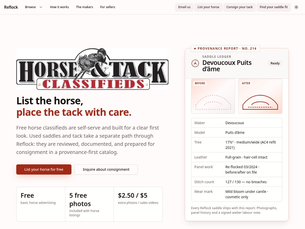 Landing-page snapshot of horseandtackclassified.com