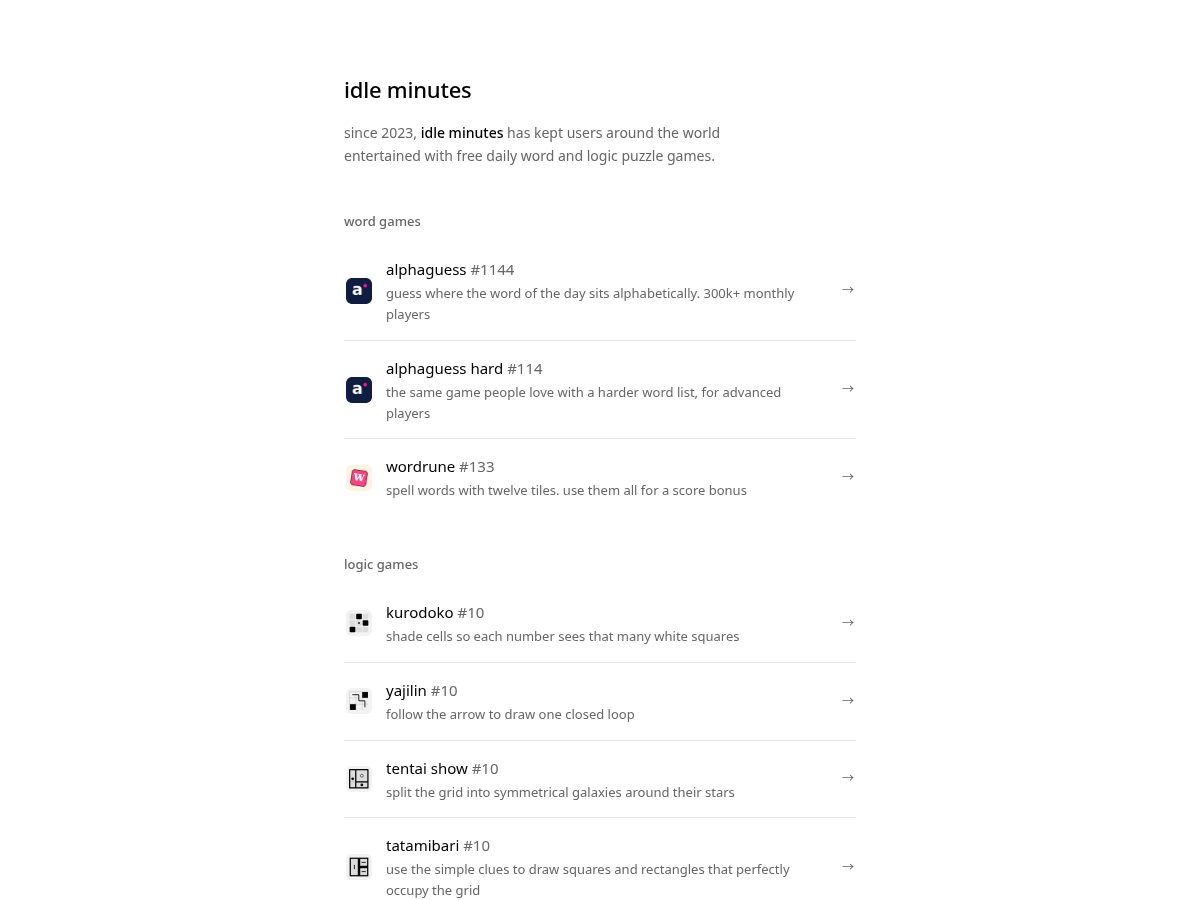 Landing-page snapshot of idleminutes.com