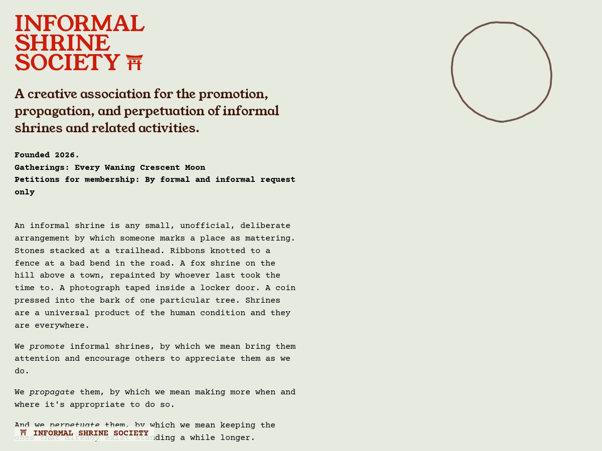 Landing-page snapshot of informalshrinesociety.com