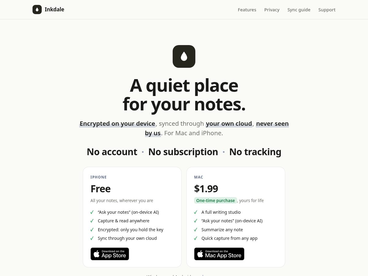 Landing-page snapshot of inkdale.com