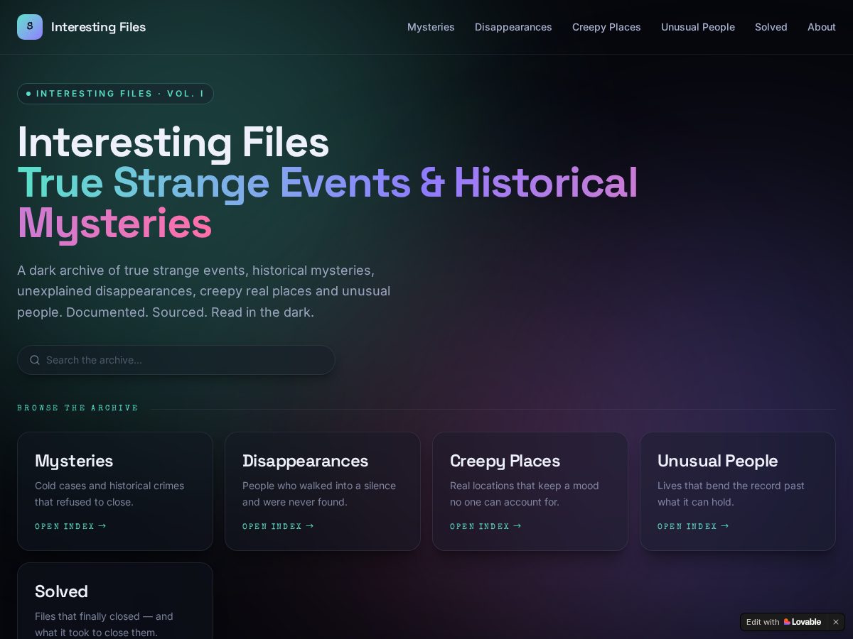 Landing-page snapshot of interestingfiles.net