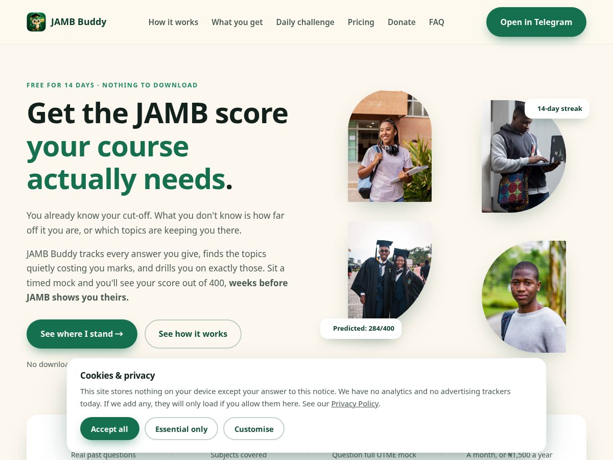 Landing-page snapshot of jambuddy.xyz