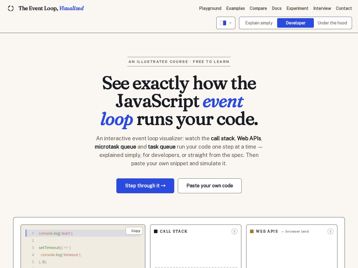 Landing-page snapshot of jseventloop.tech