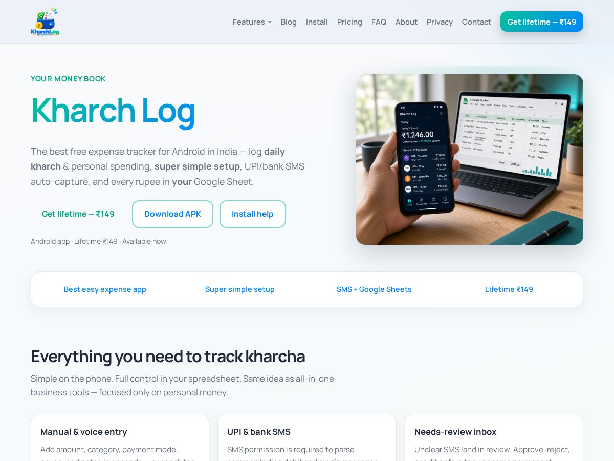 Landing-page snapshot of kharchlog.com