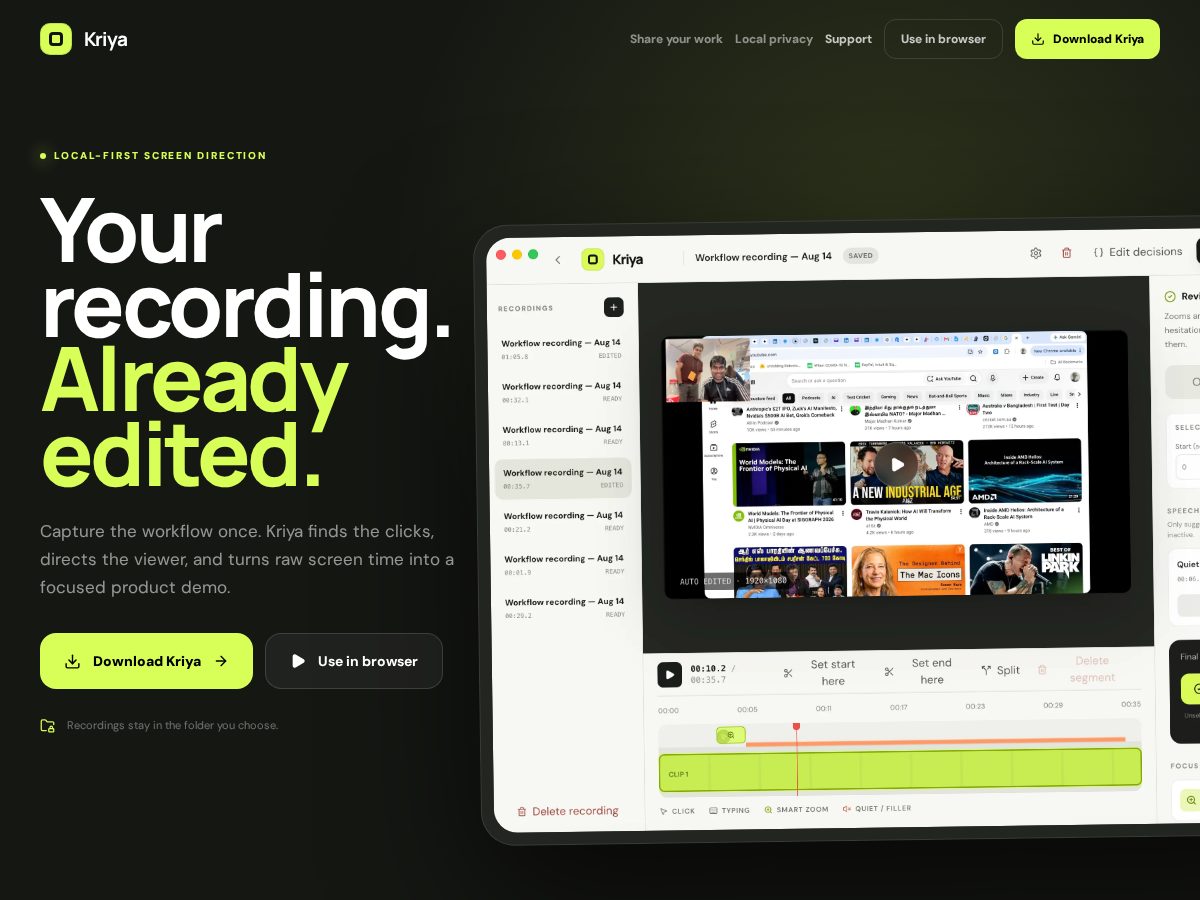 Landing-page snapshot of kriya.mov