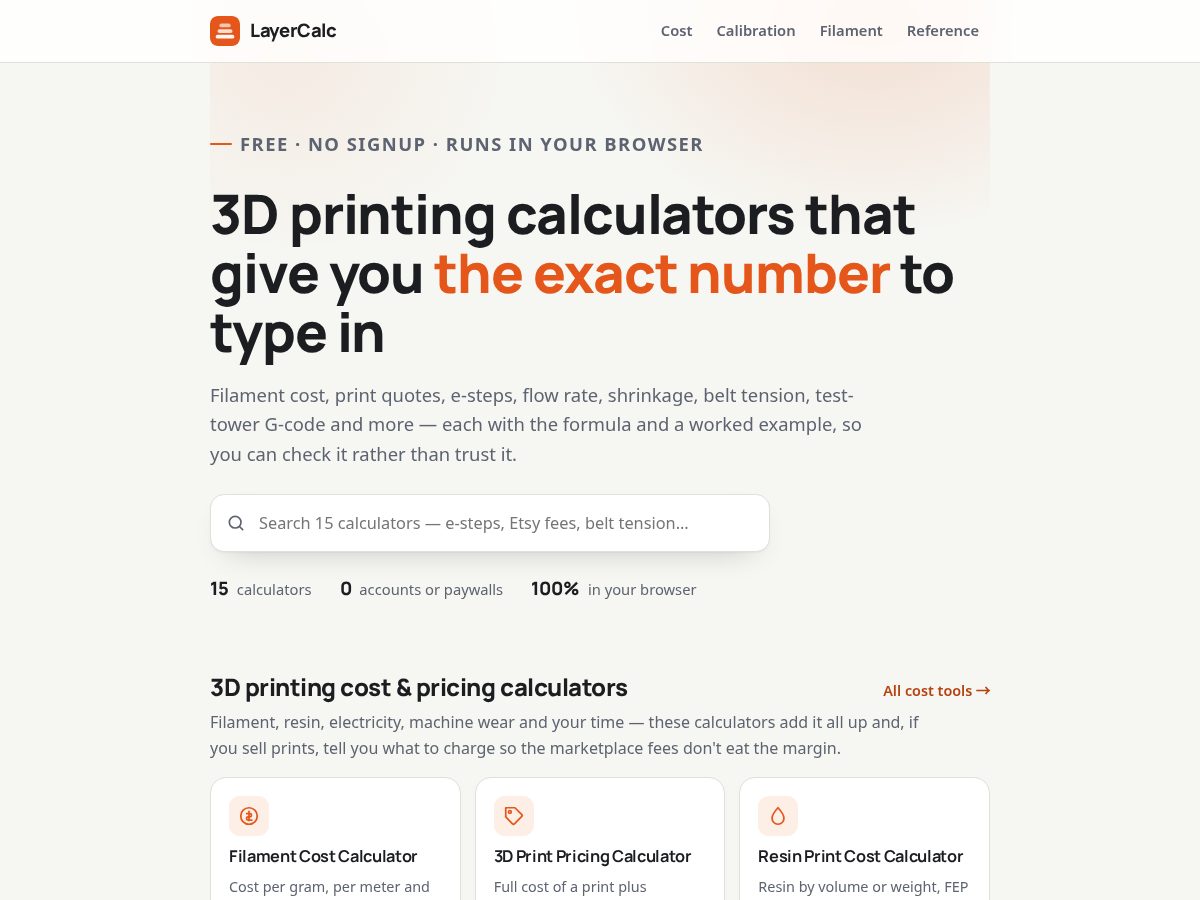 Landing-page snapshot of layercalc.com