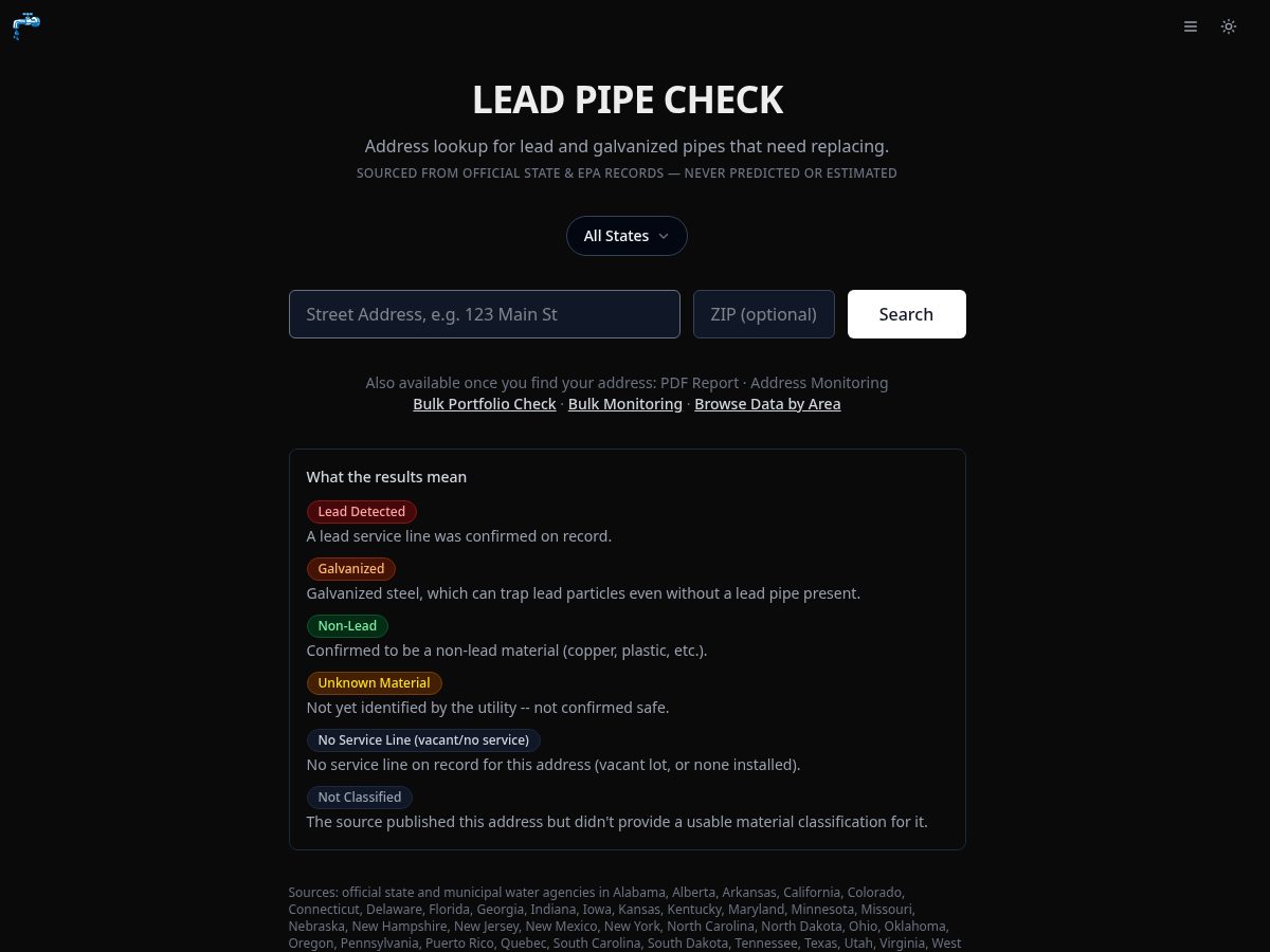 Landing-page snapshot of leadpipecheck.com