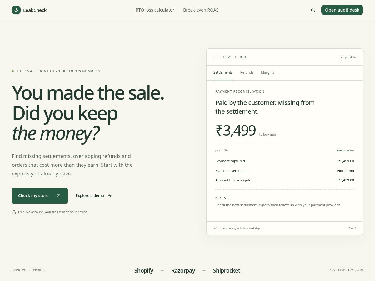 Landing-page snapshot of leakcheck.ink