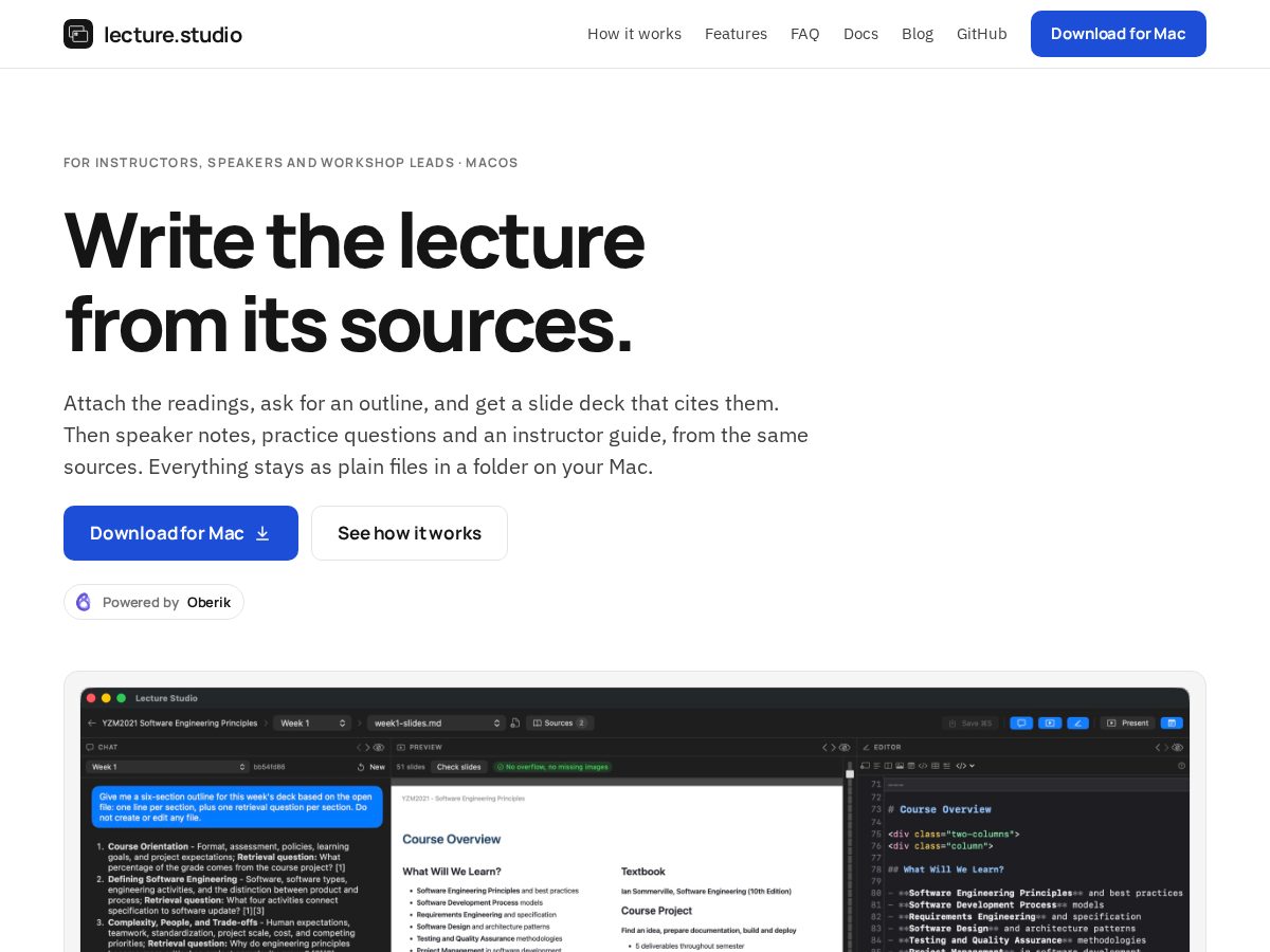 Landing-page snapshot of lecture.studio