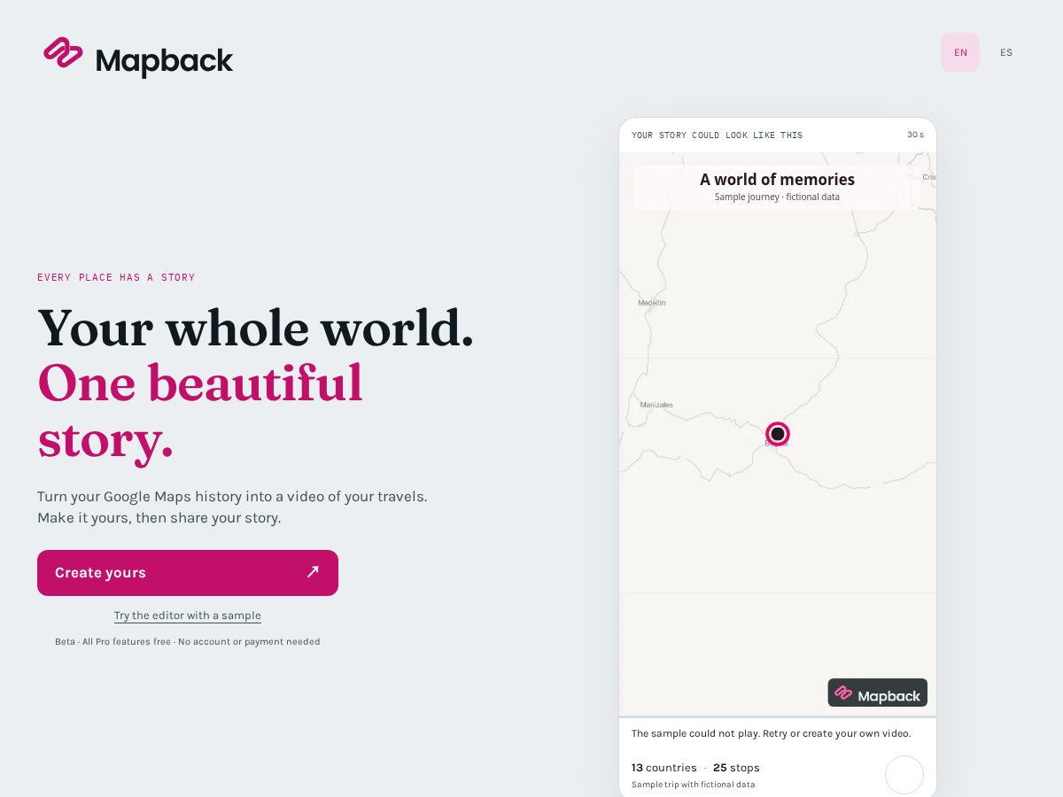 Landing-page snapshot of mapback.world