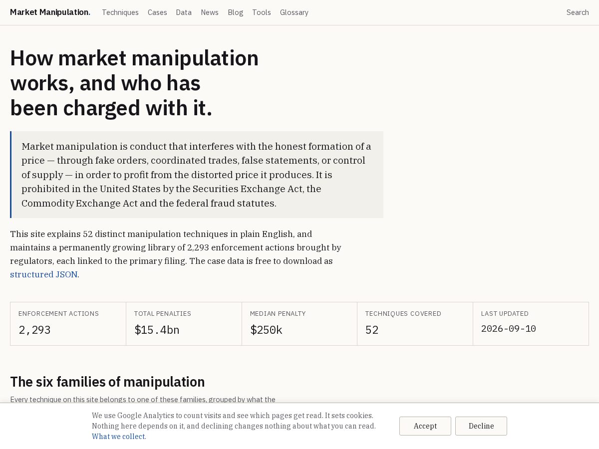 Landing-page snapshot of marketmanipulation.org
