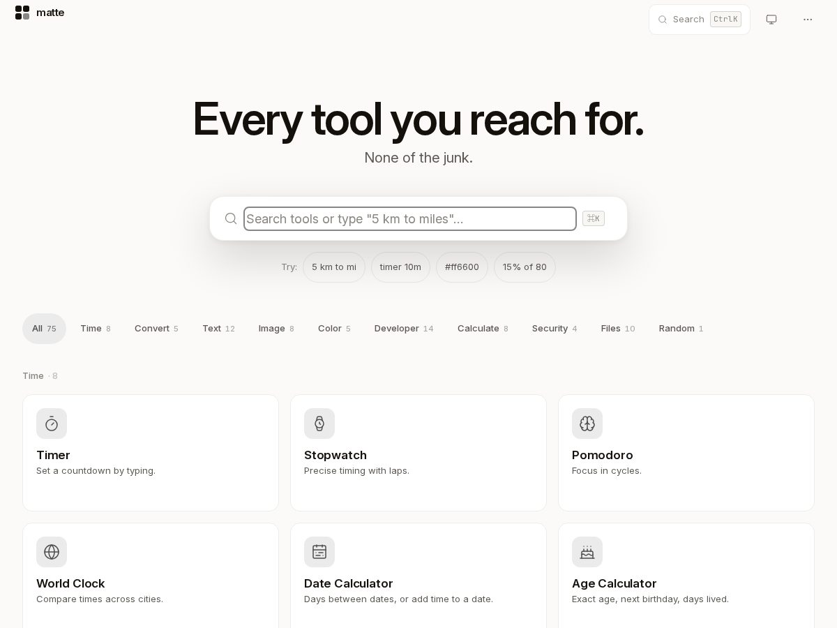 Landing-page snapshot of matte.tools