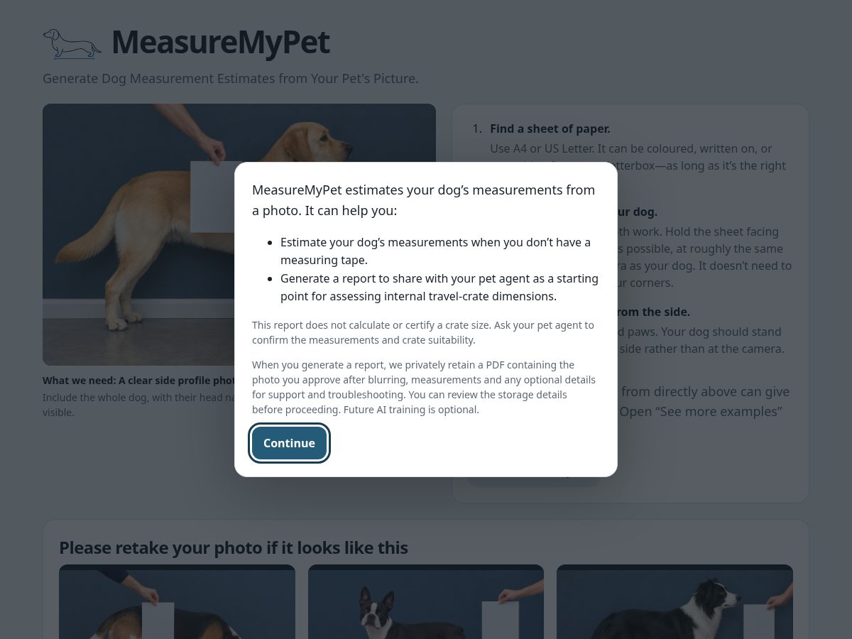 Landing-page snapshot of measuremypet.com