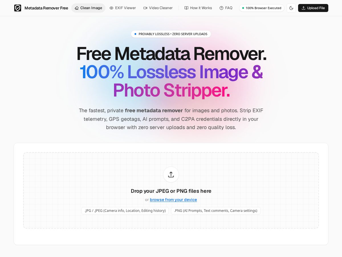 Landing-page snapshot of metadataremoverfree.com