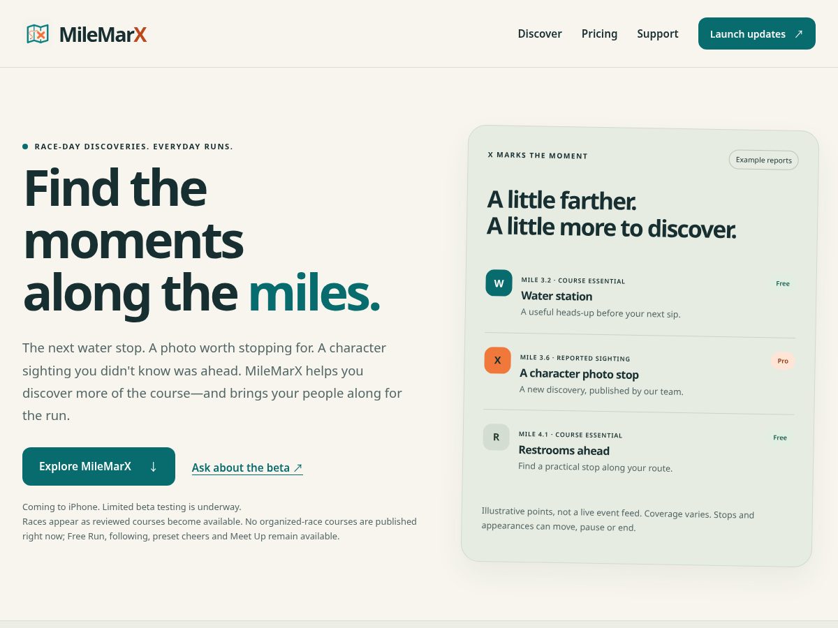Landing-page snapshot of milemarx.com