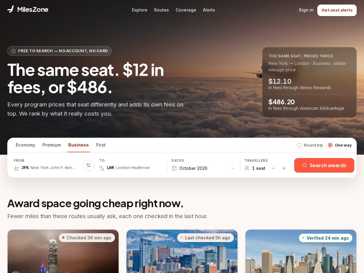 Landing-page snapshot of miles.zone