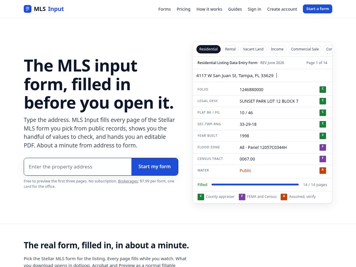 Landing-page snapshot of mlsinput.com