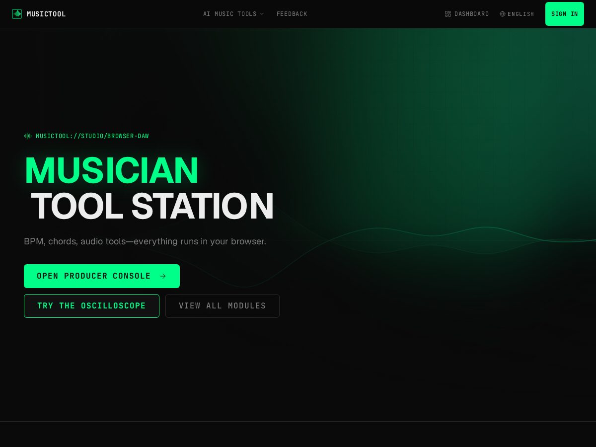 Landing-page snapshot of musictool.tools