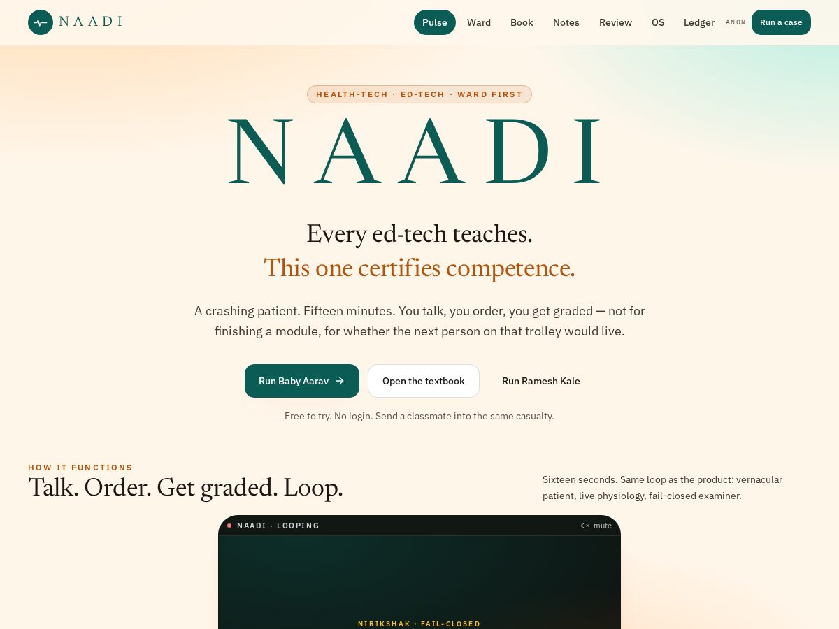 Landing-page snapshot of naadi.icu