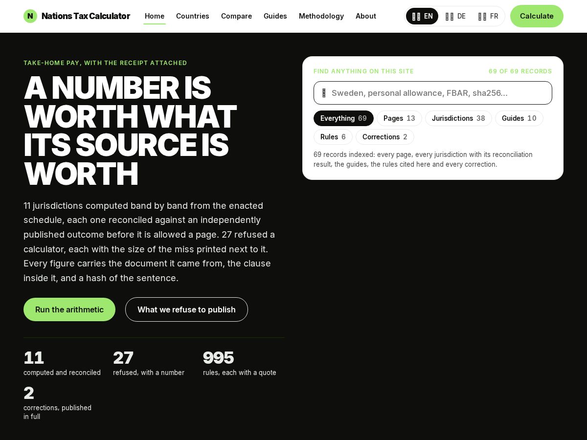 Landing-page snapshot of nationstaxcalculator.com