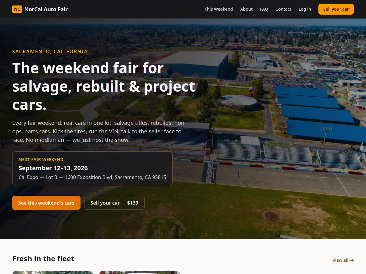 Landing-page snapshot of norcalautofair.com
