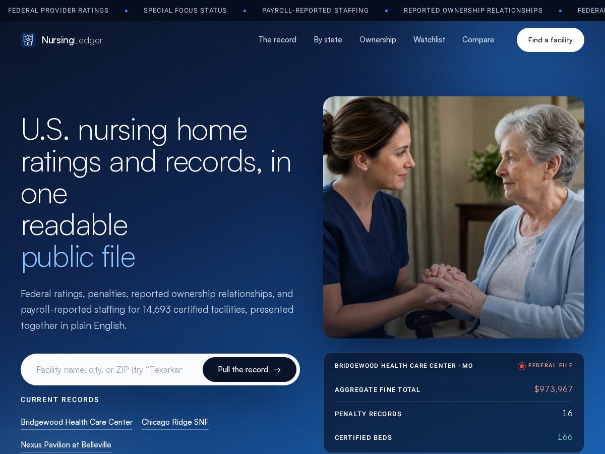 Landing-page snapshot of nursingledger.com